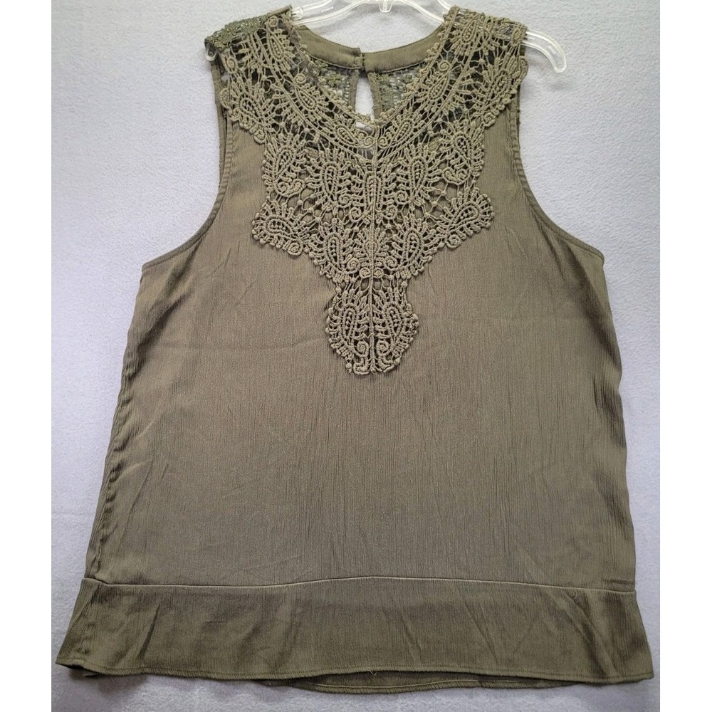 Signature Studio Olive Green Floral Knit Sleeveless Tank Top Tunic Blouse XL